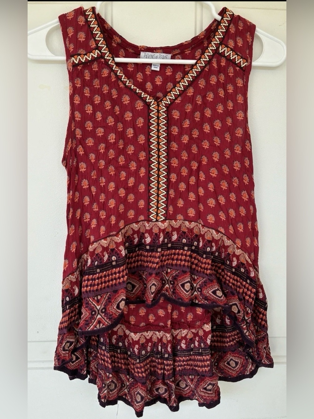 Patrons of Peace Women's Floral Embroidered Boho Sleeveless Tank Top Size Small